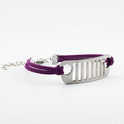Jeep Grill Stainless Steel and Suede Bracelet - Purple
