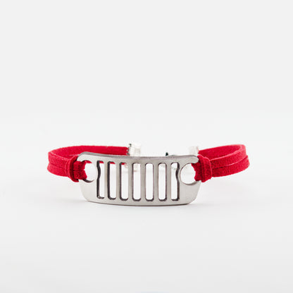 Jeep Grill Stainless Steel and Suede Bracelet - Red