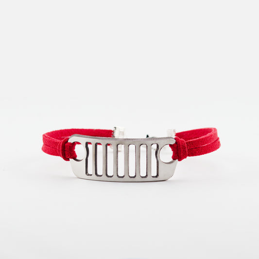 Jeep Grill Stainless Steel and Suede Bracelet - Red
