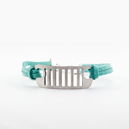 Jeep Grill Stainless Steel and Suede Bracelet - Teal