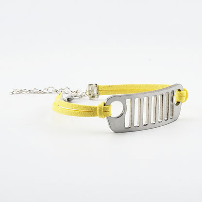 Jeep Grill Stainless Steel and Suede Bracelet - Yellow