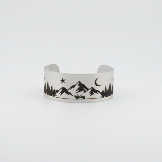 Jeeping in the Mountains Stainless Steel Wide Bracelet