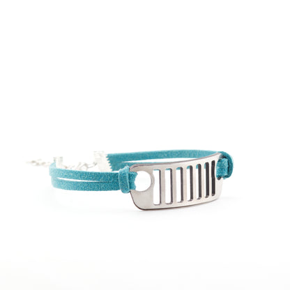 Jeep Grill Stainless Steel and Suede Bracelet - Aqua
