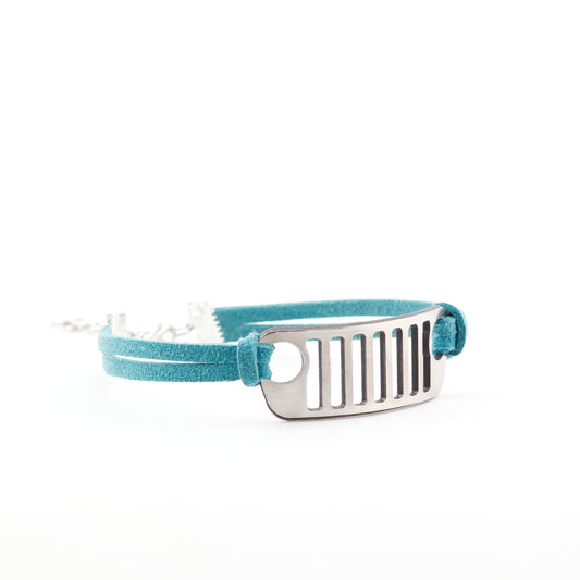 Jeep Grill Stainless Steel and Suede Bracelet - Aqua