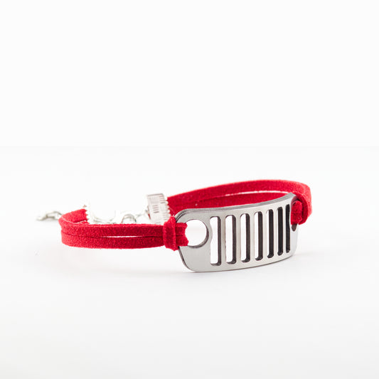Jeep Grill Stainless Steel and Suede Bracelet - Red