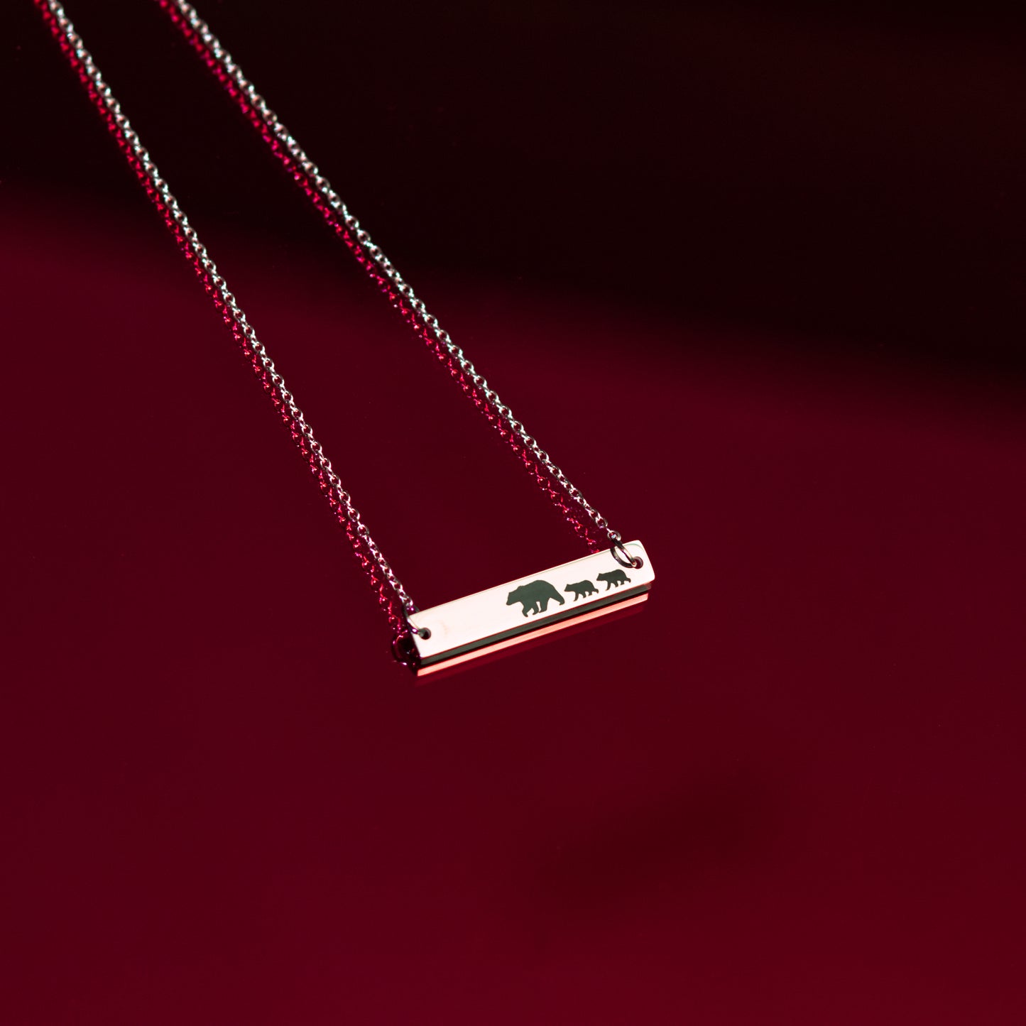 Mama Bear and Cubs Stainless Steel Necklace