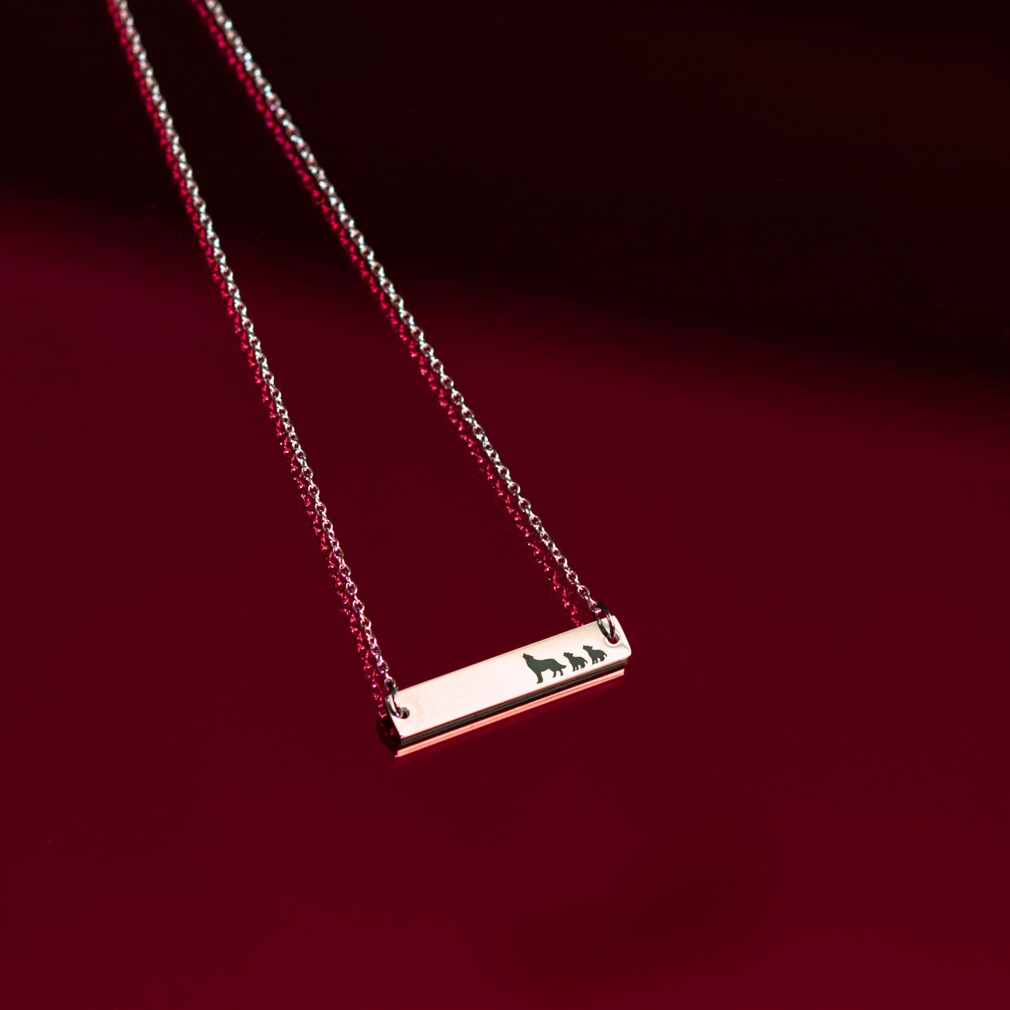 Mama Wolf and Cubs Stainless Steel Necklace