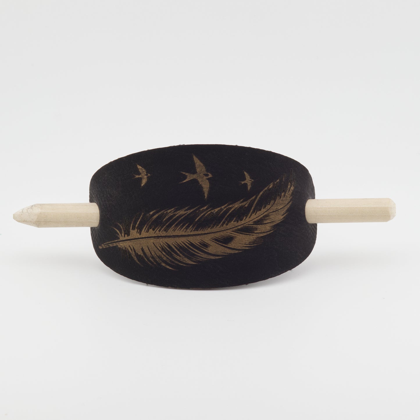 Feather Oval Hair Barrette - Gold & Black