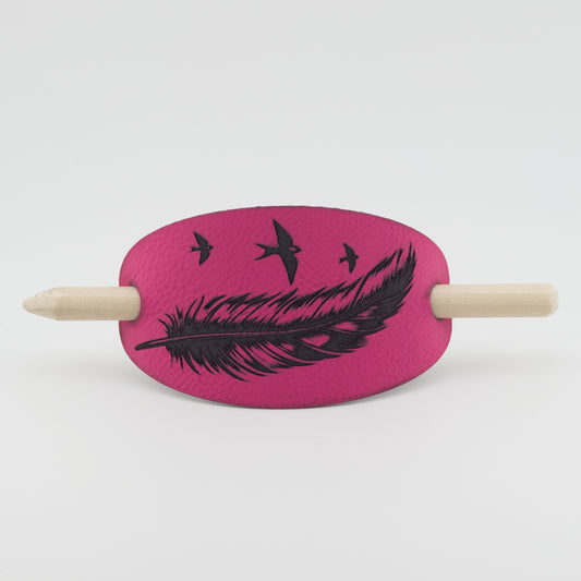 Feather Oval Hair Barrette - Pink & Black