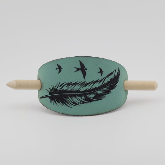 Feather Oval Hair Barrette - Teal & Black