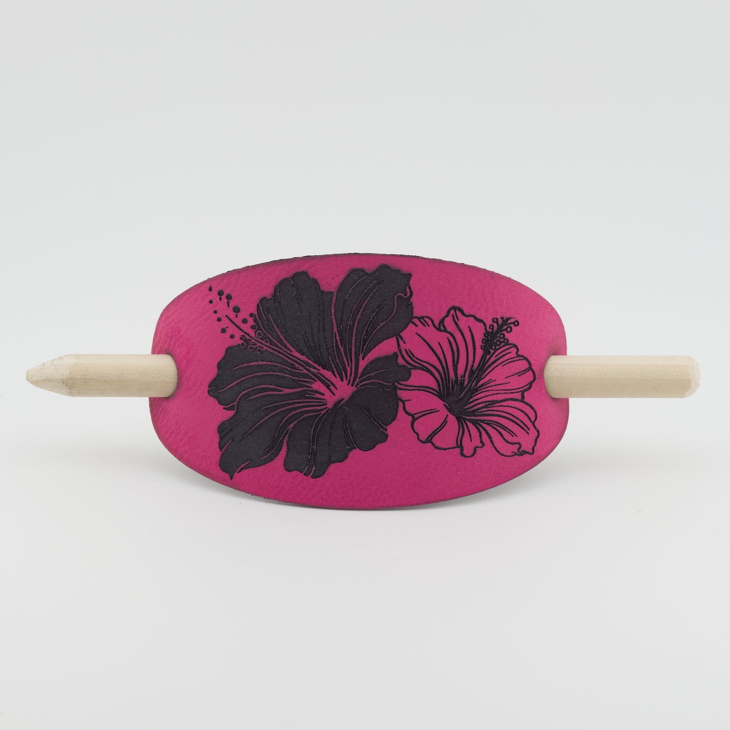 Hibiscus Oval Hair Barrette - Pink & Black