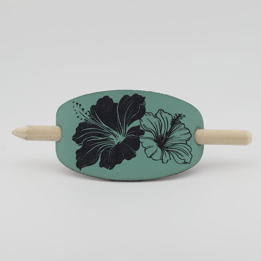 Hibiscus Oval Hair Barrette - Teal & Black