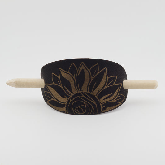 Sunflower Oval Hair Barrette - Gold & Black