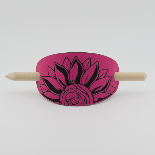 Sunflower Oval Hair Barrette - Pink & Black