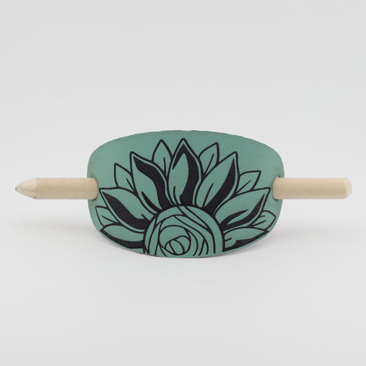 Sunflower Oval Hair Barrette - Teal & Black