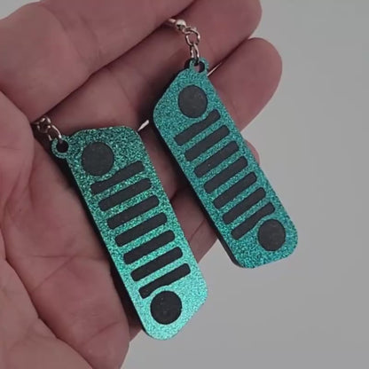 Jeep JL Emerald Glitter Grill Acrylic Earrings